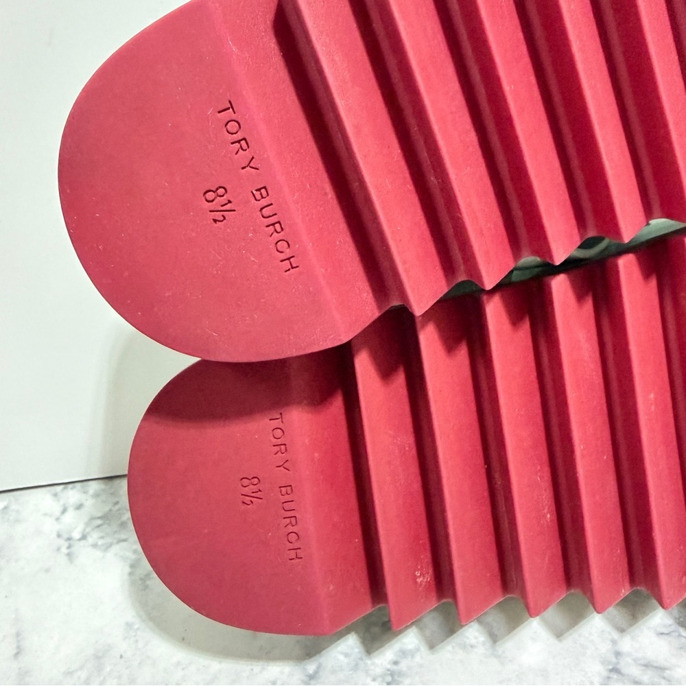 Tory Burch teal Miller cloud lug leather thong sandal sea wind/red size 8.5 - Picture 7 of 7